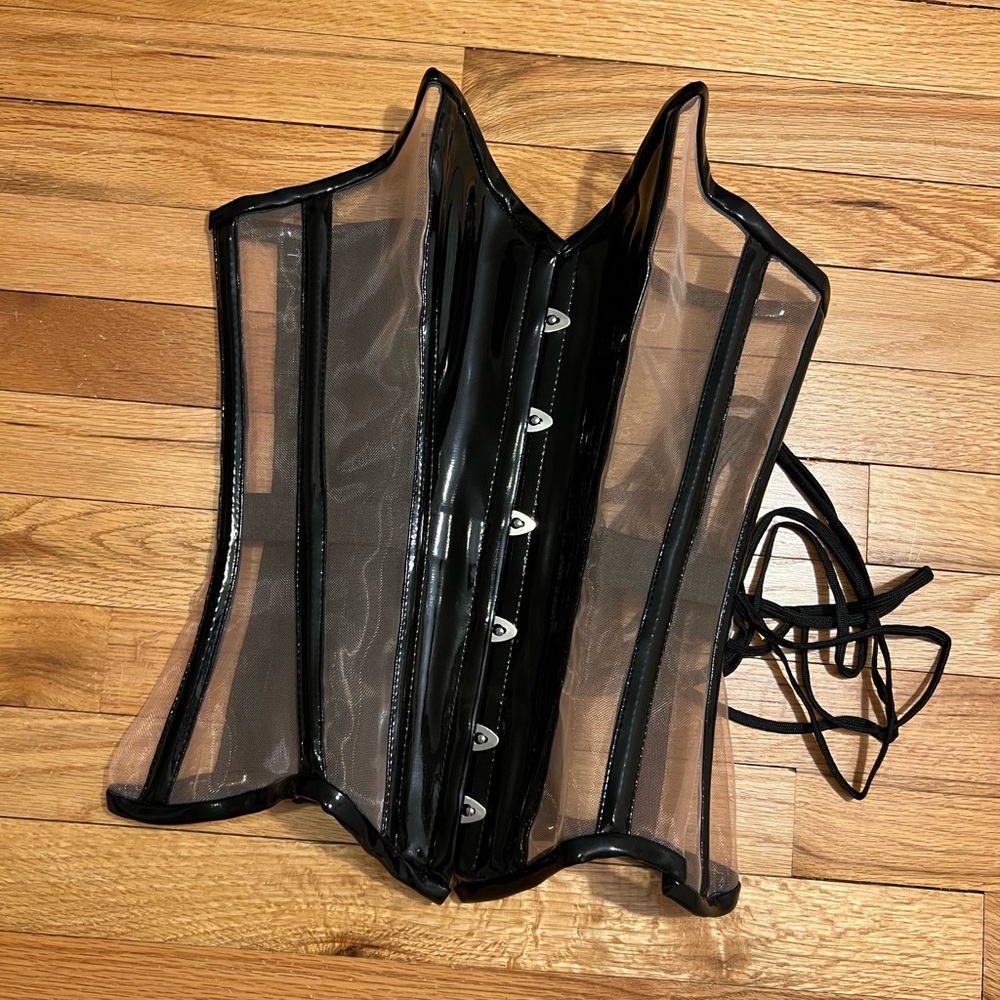 Daisy Corsets Black vinyl and mesh corset